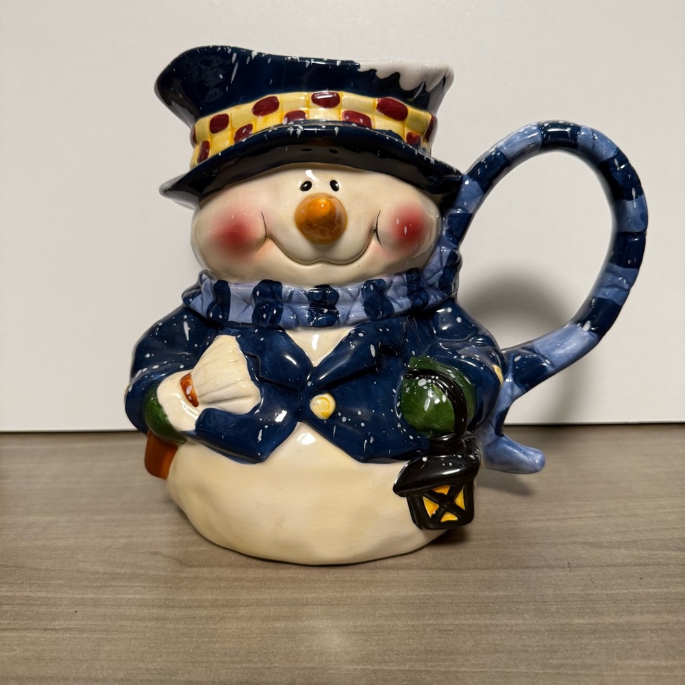 Cute Vintage Snowman Ceramic Pitcher